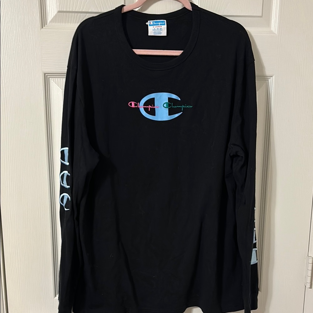 Champion Black Long Sleeve with Multicolor Logo